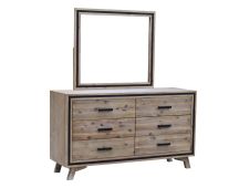 Dresser with 6 Storage Drawers in Solid Acacia With Mirror in Silver Brush Colour