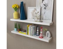 2 White MDF Floating Wall Display Shelves Book/DVD Storage