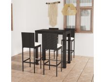 vidaXL 5 Piece Outdoor Bar Set with Cushions Poly Rattan Black