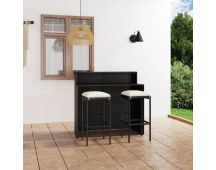 vidaXL 3 Piece Garden Bar Set with Cushions Black