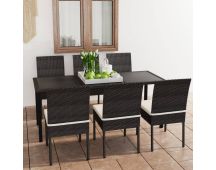 vidaXL 7 Piece Garden Dining Set Poly Rattan Black