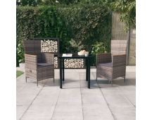 vidaXL 3 Piece Garden Dining Set with Cushions Grey