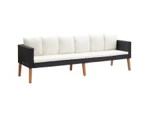 vidaXL 3-Seater Garden Sofa with Cushions Poly Rattan Black