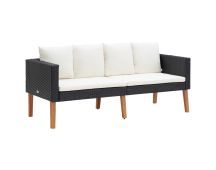 vidaXL 2-Seater Garden Sofa with Cushions Poly Rattan Black