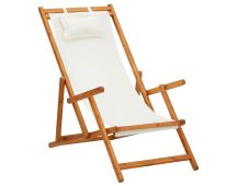 vidaXL Folding Beach Chair Solid Eucalyptus Wood and Fabric Cream