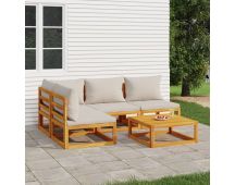 vidaXL 5 Piece Garden Lounge Set with Light Grey Cushions Solid Wood