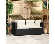 vidaXL 2-Seater Sofa with Cushions Black Poly Rattan