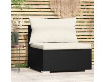 vidaXL Garden Middle Sofa with Cushions Black Poly Rattan