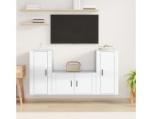 vidaXL 3 Piece TV Cabinet Set High Gloss White Engineered Wood