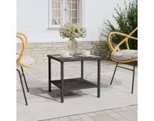 vidaXL Side Table Black 45x45x45 cm Poly Rattan and Tempered Glass