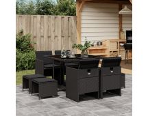 vidaXL 9 Piece Garden Dining Set with Cushions Black Poly Rattan