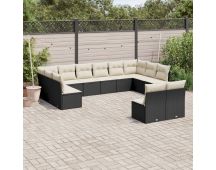 vidaXL 12 Piece Garden Sofa Set with Cushions Black Poly Rattan