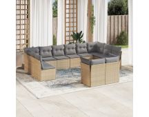 vidaXL 12 Piece Garden Sofa Set with Cushions Beige Poly Rattan