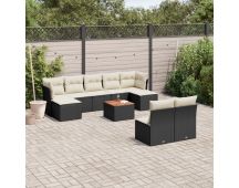 vidaXL 10 Piece Garden Sofa Set with Cushions Black Poly Rattan