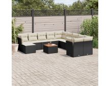 vidaXL 12 Piece Garden Sofa Set with Cushions Black Poly Rattan