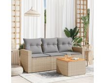 vidaXL 4 Piece Garden Sofa Set with Cushions Beige Poly Rattan