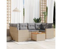 vidaXL 7 Piece Garden Sofa Set with Cushions Beige Poly Rattan