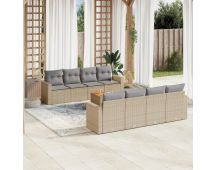 vidaXL 9 Piece Garden Sofa Set with Cushions Beige Poly Rattan