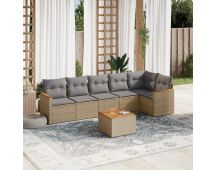 vidaXL 7 Piece Garden Sofa Set with Cushions Mix Beige Poly Rattan