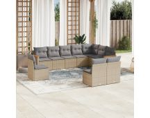 vidaXL 10 Piece Garden Sofa Set with Cushions Mix Beige Poly Rattan