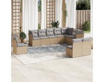 vidaXL 10 Piece Garden Sofa Set with Cushions Beige Poly Rattan