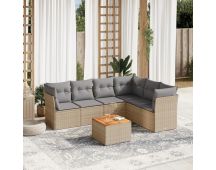 vidaXL 7 Piece Garden Sofa Set with Cushions Mix Beige Poly Rattan