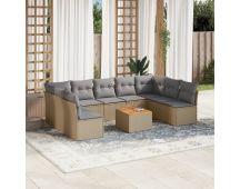 vidaXL 10 Piece Garden Sofa Set with Cushions Mix Beige Poly Rattan