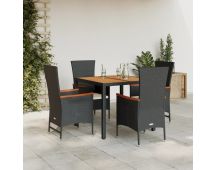 vidaXL 5 Piece Garden Dining Set with Cushions Black Poly Rattan