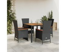 vidaXL 5 Piece Garden Dining Set with Cushions Black Poly Rattan