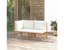 vidaXL 2 Piece Garden Lounge Set with Cream White Cushions Bamboo