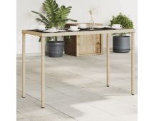 vidaXL Garden Table with Glass Top Beige 115x54x74 cm Poly Rattan