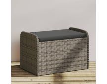 vidaXL Storage Bench with Cushion Grey 80x51x52 cm Poly Rattan