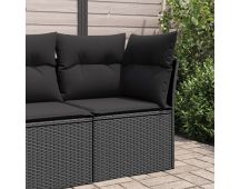 vidaXL Garden Sofa Corner with Cushions Black Poly Rattan