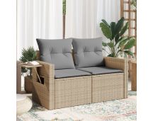 vidaXL Garden Sofa with Cushions 2-Seater Beige Poly Rattan