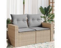 vidaXL Garden Sofa with Cushions 2-Seater Beige Poly Rattan