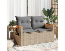 vidaXL Garden Sofa with Cushions 2-Seater Beige Poly Rattan