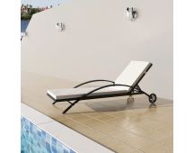 vidaXL Sun Lounger with Cushion & Wheels Poly Rattan Black