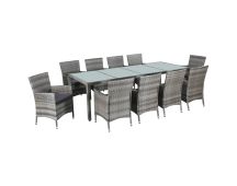 vidaXL 11 Piece Outdoor Dining Set with Cushions Poly Rattan Grey