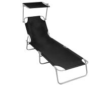 vidaXL Folding Sun Lounger with Canopy Black Aluminium