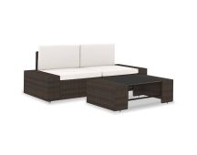 vidaXL 3 Piece Garden Lounge Set Poly Rattan Brown