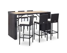 vidaXL 7 Piece Outdoor Bar Set with Cushions Poly Rattan Black