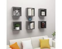 vidaXL Wall Cube Shelves 6 pcs High Gloss Grey 30x15x30 cm