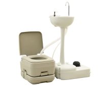 vidaXL Portable Camping Toilet 10+10L and Handwash Stand 20L Set Grey