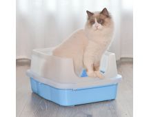 YES4PETS Large Deep Cat Kitty Litter Tray High Wall Pet Toilet Tray With Scoop Blue