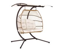 Gardeon Outdoor Egg Swing Chair Wicker Furniture Pod Stand Canopy 2 Seater Latte