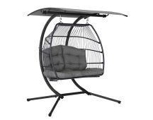 Gardeon Outdoor Egg Swing Chair Wicker Furniture Pod Stand Canopy 2 Seater Grey