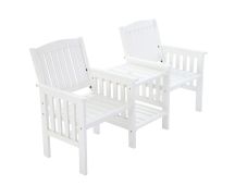 Gardeon Outdoor Garden Bench Loveseat Wooden Table Chairs Patio Furniture White