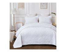 Antique White 100% Cotton Quilted 3 pcs Bedspread Coverlet Set King