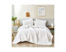 Diamond White 100% Cotton Quilted 3 pcs Bedspread Coverlet Set Queen