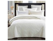 Elegant Ivory 100% Cotton Quilted 3 pcs Bedspread Coverlet Set Super King